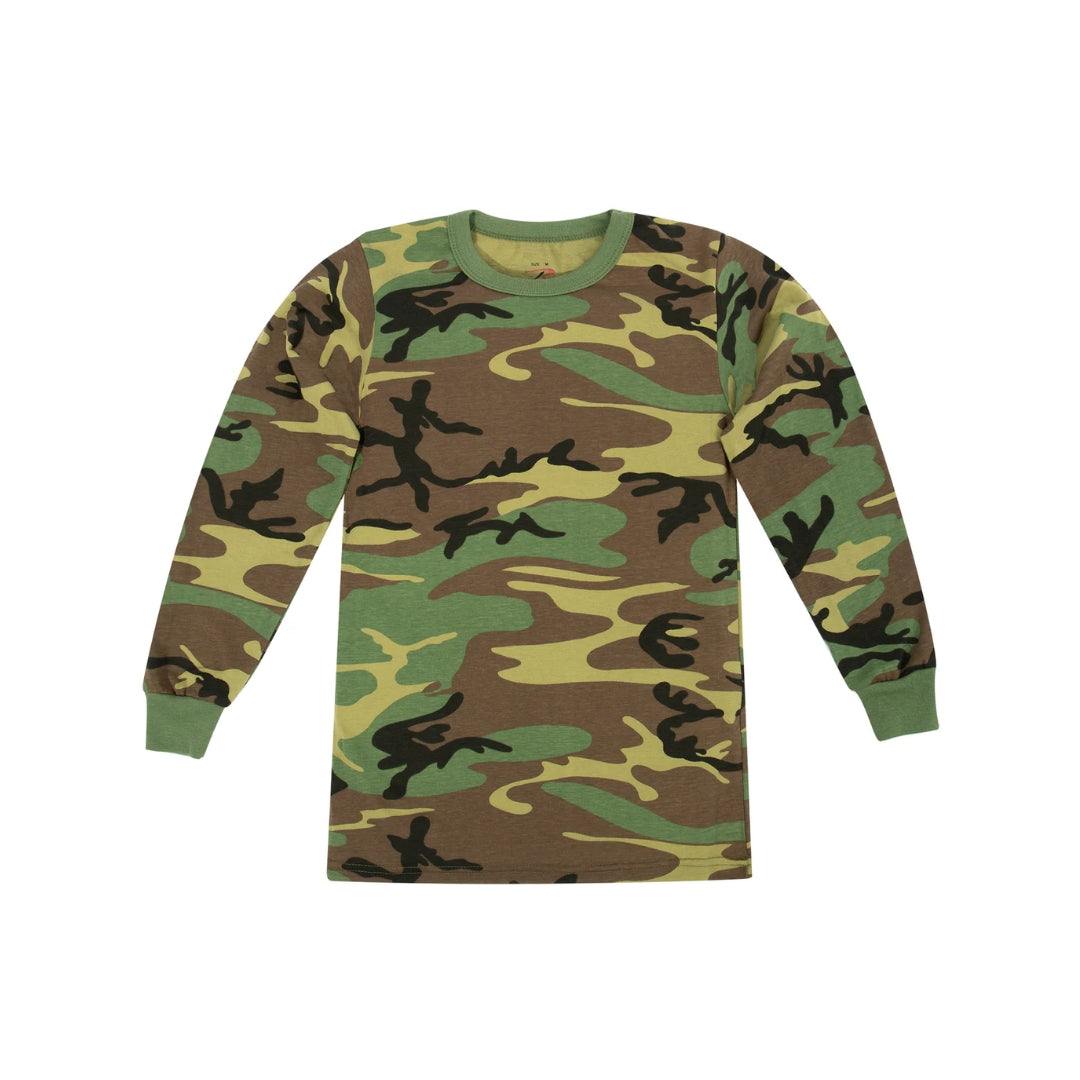 Kids Long Sleeve Camo T-Shirt Woodland camo
